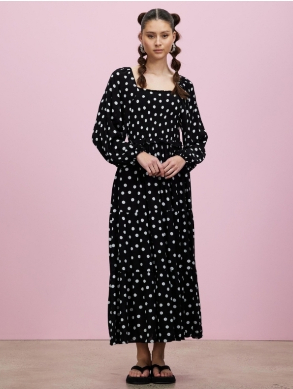 Topshop Black White Polka Dot Maxi Midi Dress Spot Vintage 90s Grunge Boho